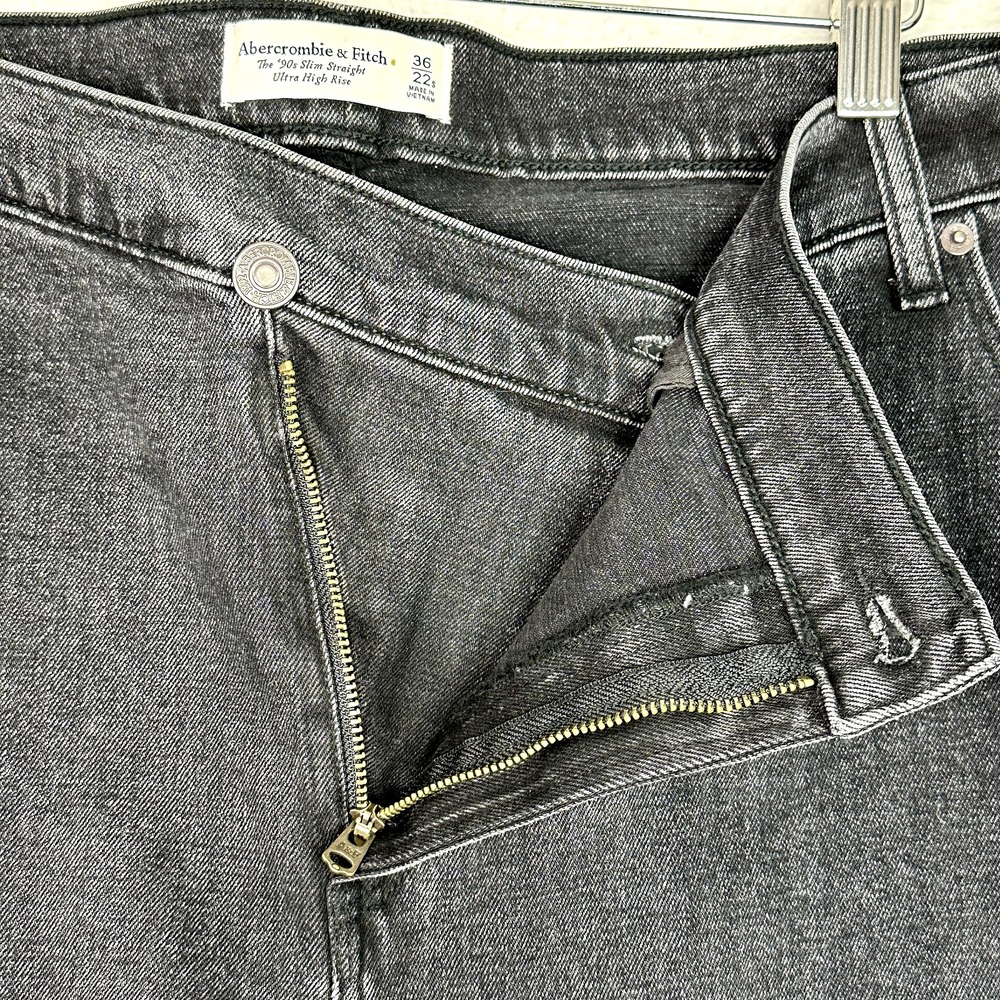 Abercrombie & Fitch The 90s Slim Straight‎ Ultra High Rise Jeans 36/22S Charcoal - Picture 5 of 10